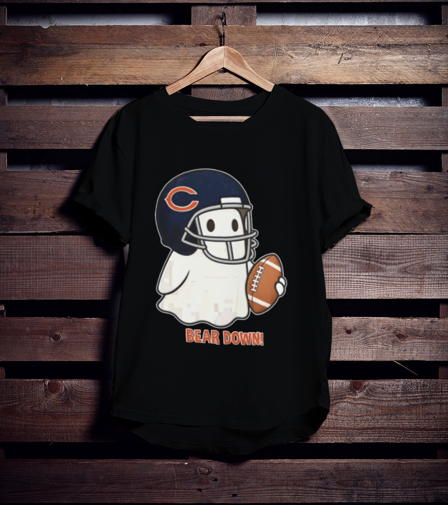 Chicago Bears Bear Down Ghost Football Helmet Holding Ball T-Shirt