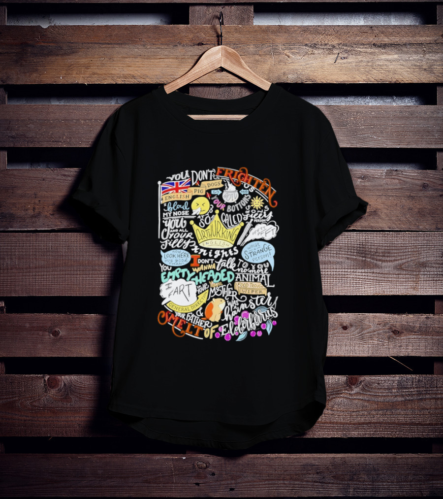 Monty Python Holy Grail Taunting French Knight Humorous Quote Crown Flag T-Shirt