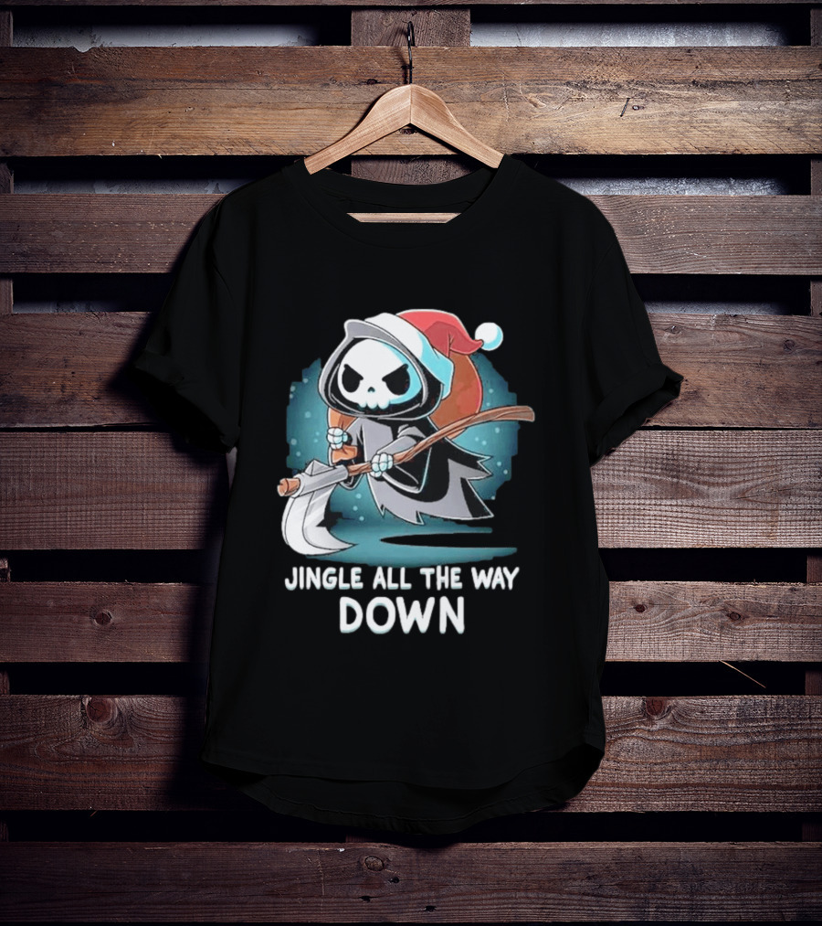 Jingle All The Way Down Grim Reaper Santa Hat T-Shirt