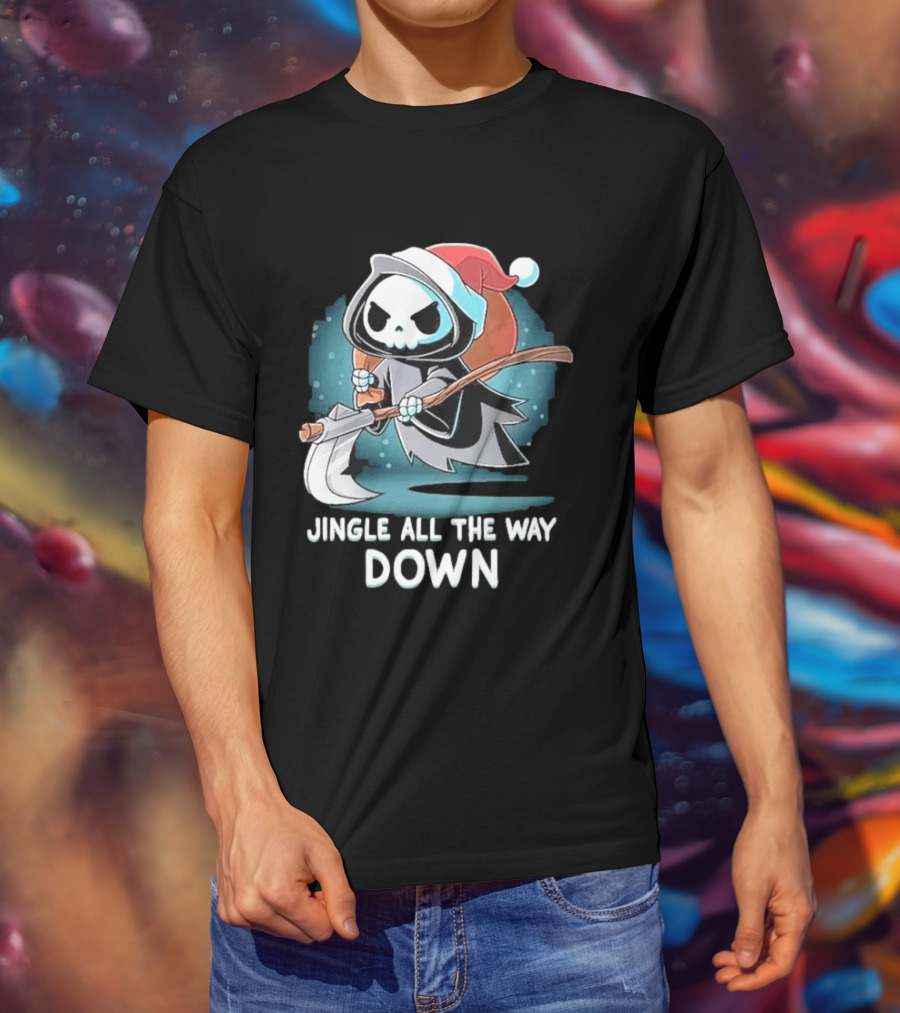Jingle All The Way Down Grim Reaper Santa Hat T-Shirt