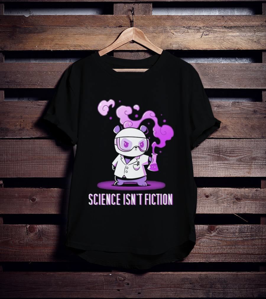 Science Isn't Fiction Panda Scientist With Beaker And Purple Smoke T-Shirt