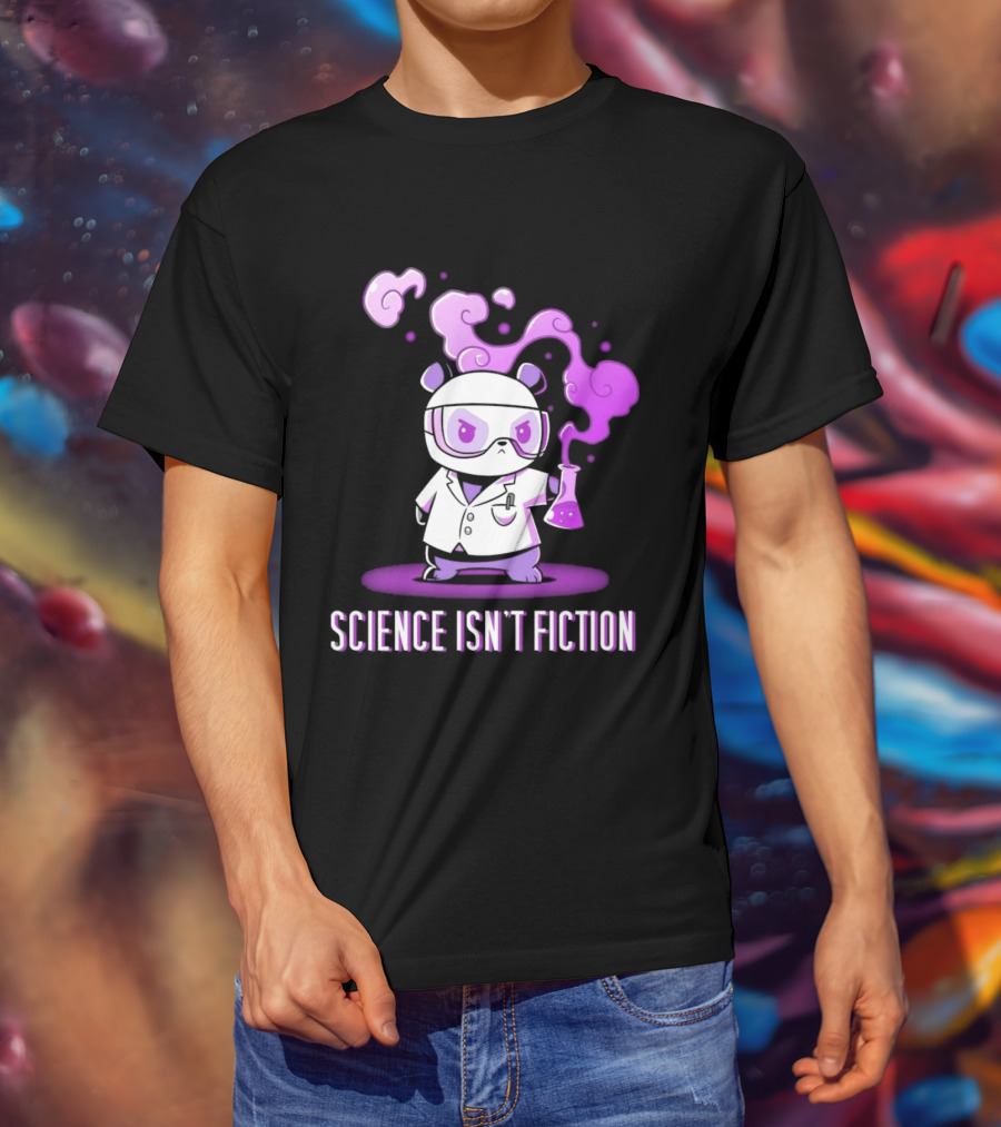 Science Isn't Fiction Panda Scientist With Beaker And Purple Smoke T-Shirt