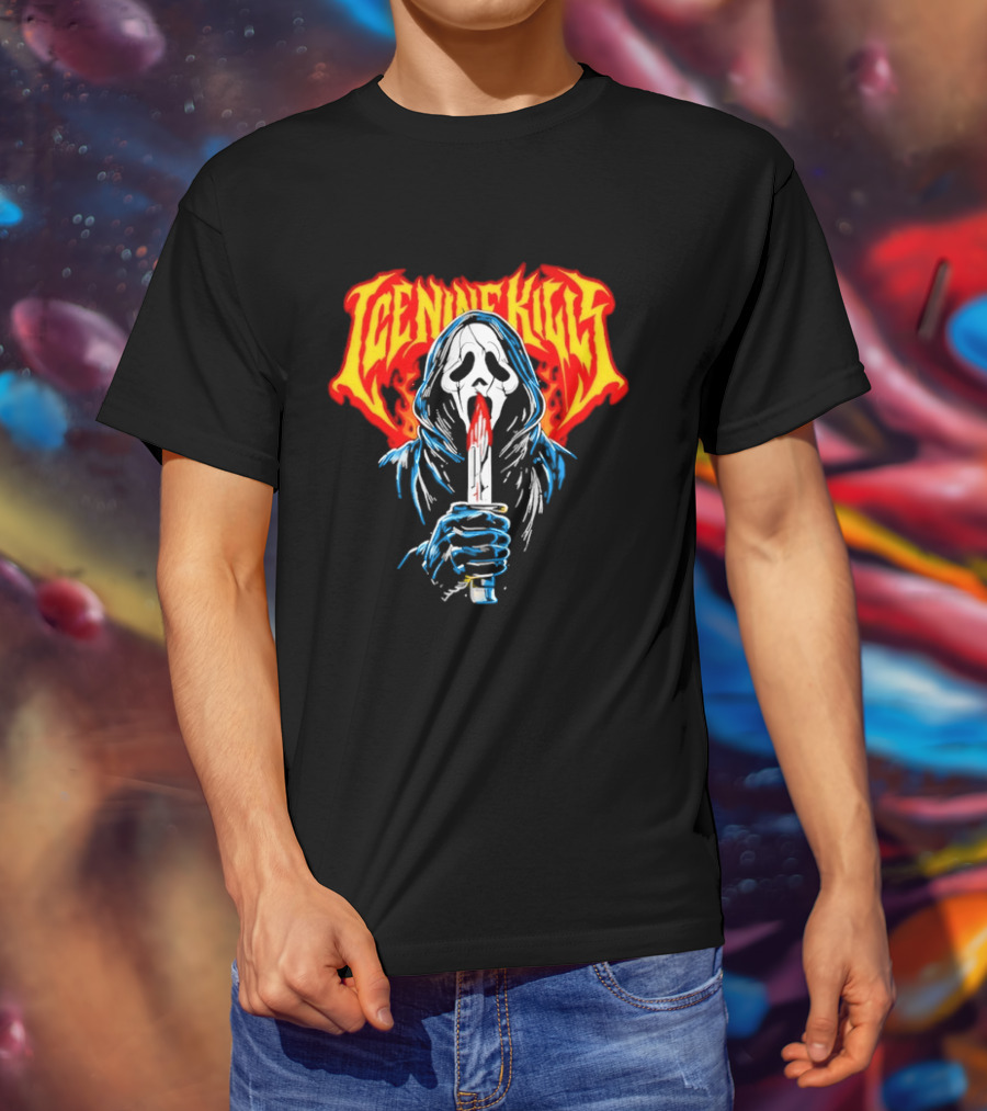 Ice Nine Kills Ghostface Horror Metal Band Red Text Knife T-Shirt