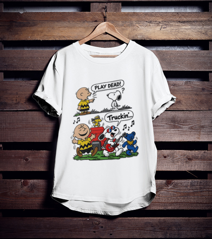 Charlie Brown Snoopy Grateful Dead Play Dead Truckin Dancing Characters T-Shirt