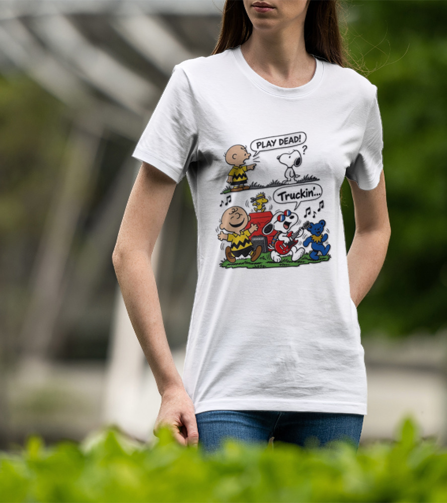Charlie Brown Snoopy Grateful Dead Play Dead Truckin Dancing Characters T-Shirt