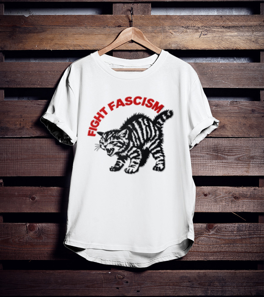 Hissing Striped Kitten Fight Fascism Arched T-Shirt