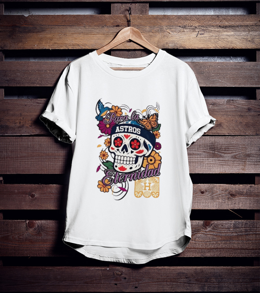 Houston Astros Para La Eternidad Sugar Skull Día De Los Muertos T-Shirt