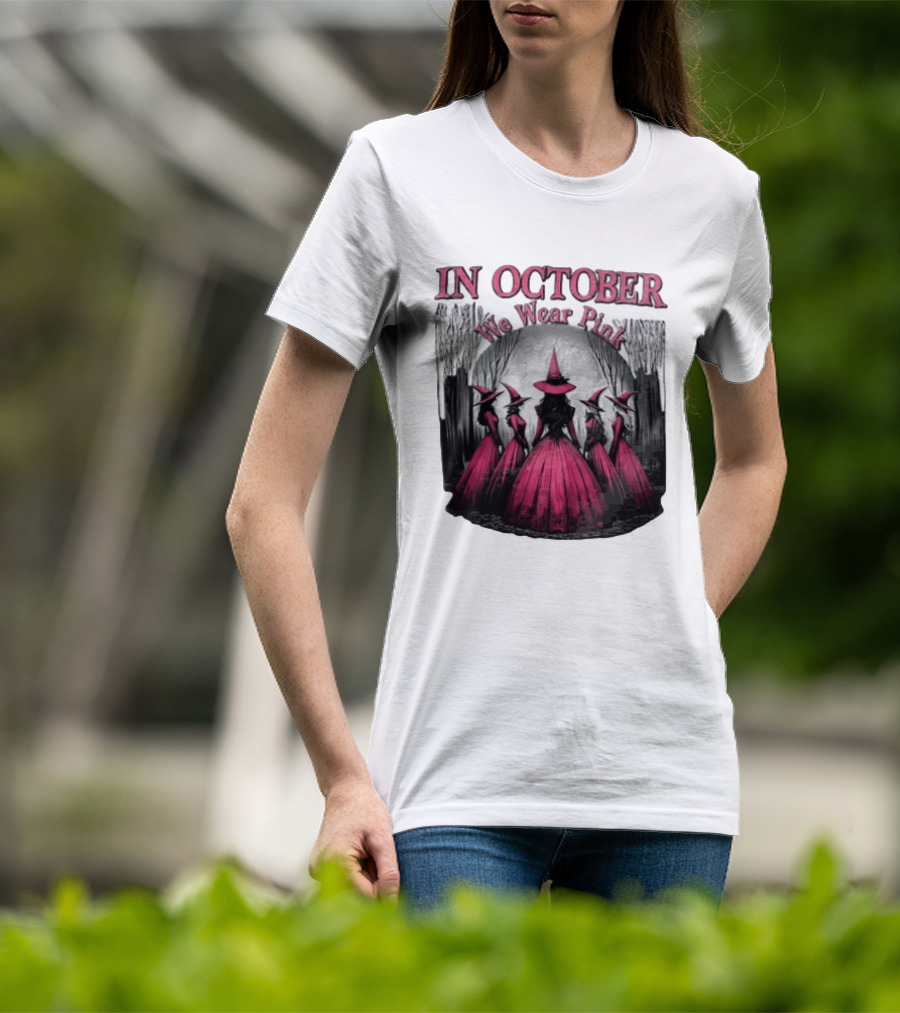 In October We Wear Pink Five Witches Pink Dresses Forest Moon T-Shirt