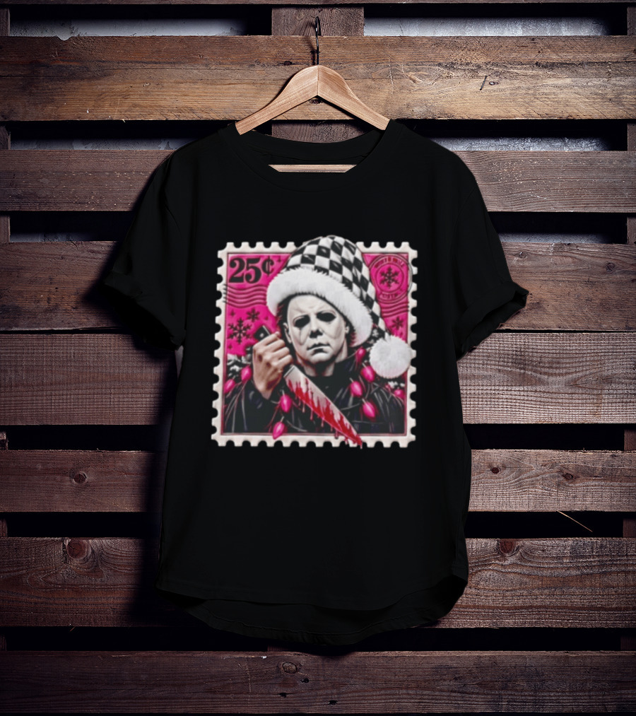 Cincinnati Bengals Michael Myers 25 Cent Checkerboard Santa Hat Holding Knife Pink T-Shirt