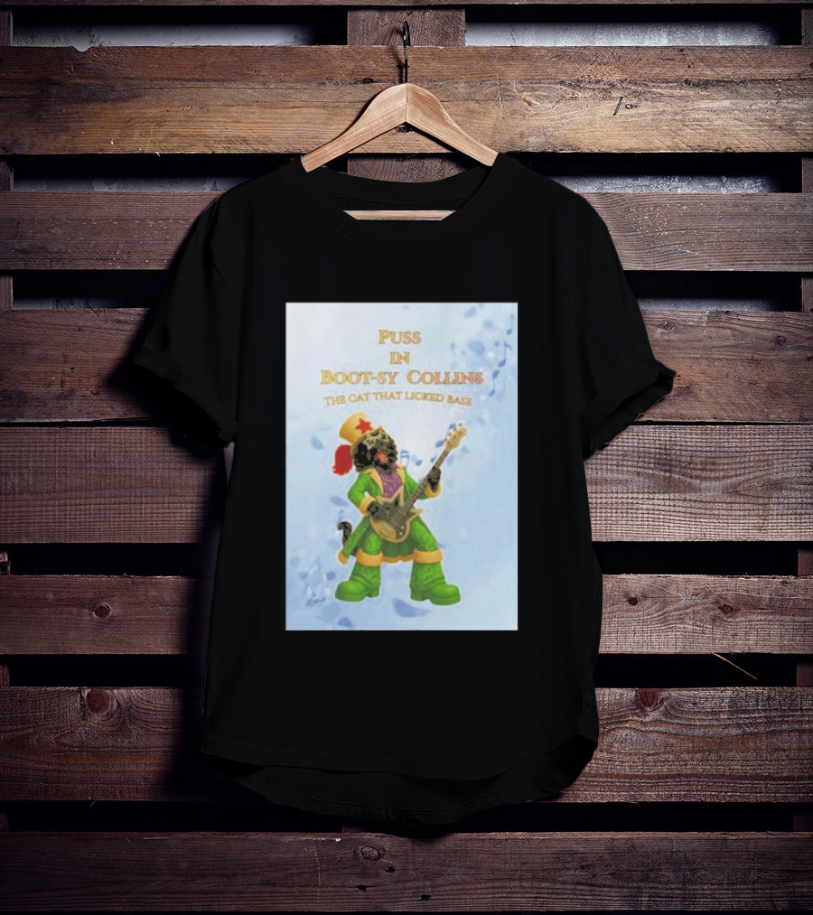 Puss In Bootsy Collins The Cat That Licked Base Green Costume Star Hat Guitar Player T-Shirt