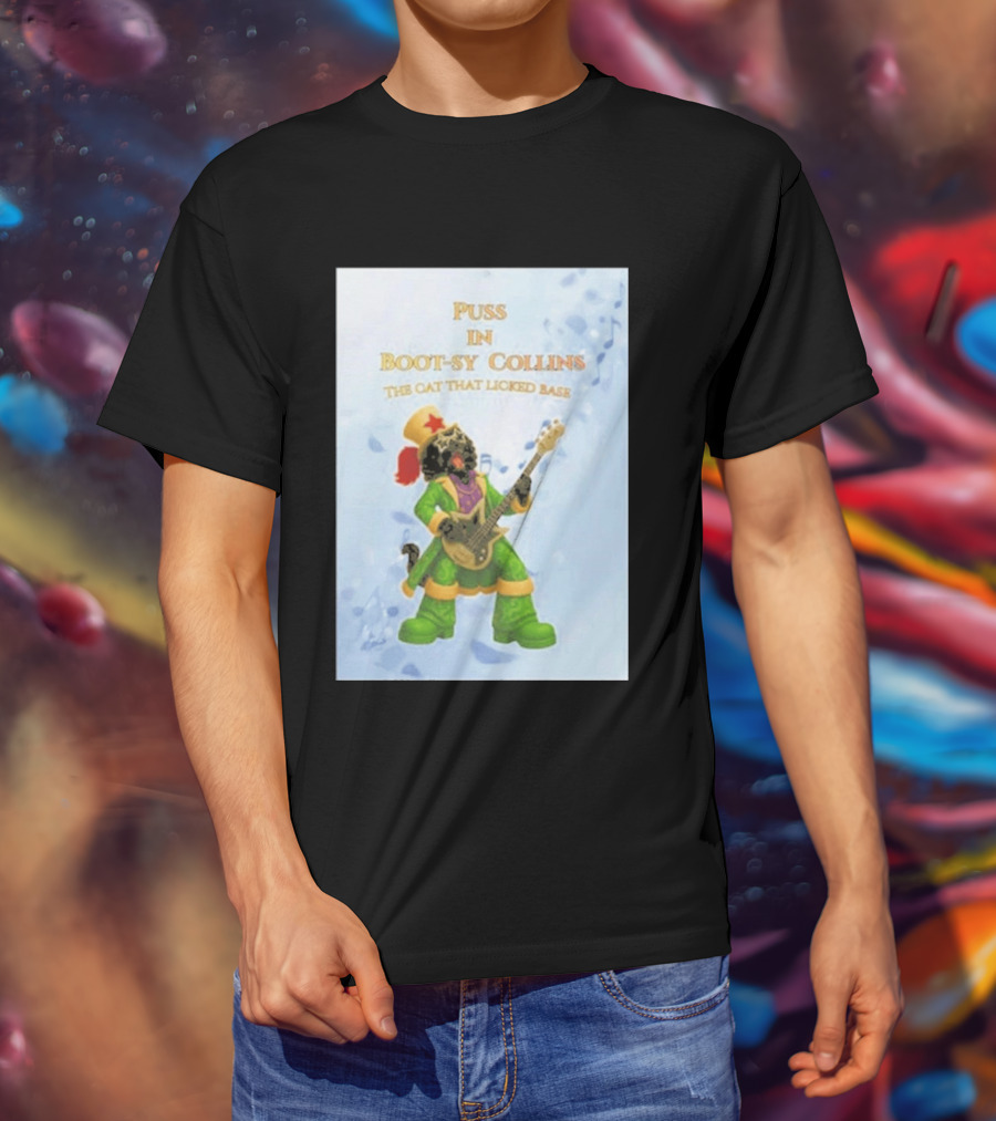 Puss In Bootsy Collins The Cat That Licked Base Green Costume Star Hat Guitar Player T-Shirt