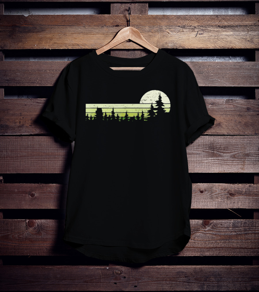 Forest Sunset Silhouette Nature Trees With Circle Sun T-Shirt