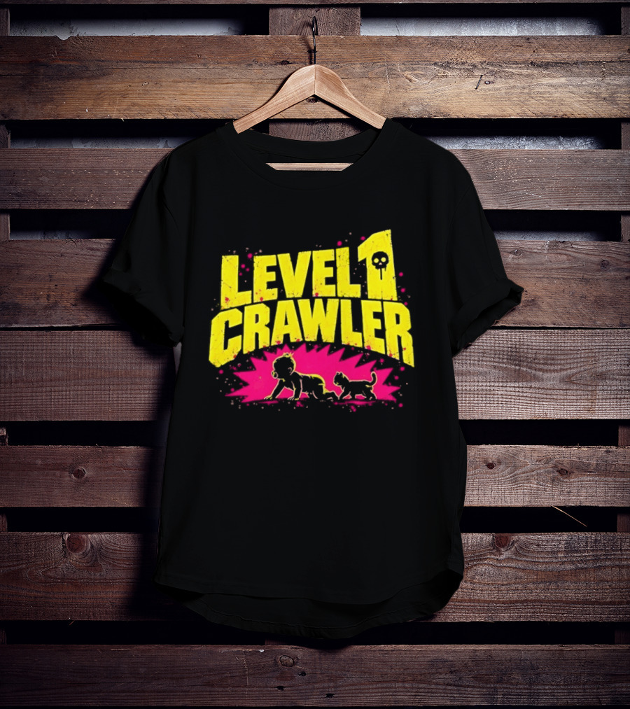 Level 1 Crawler Baby And Kitten Gamer Gaming Fun Adventure T-Shirt