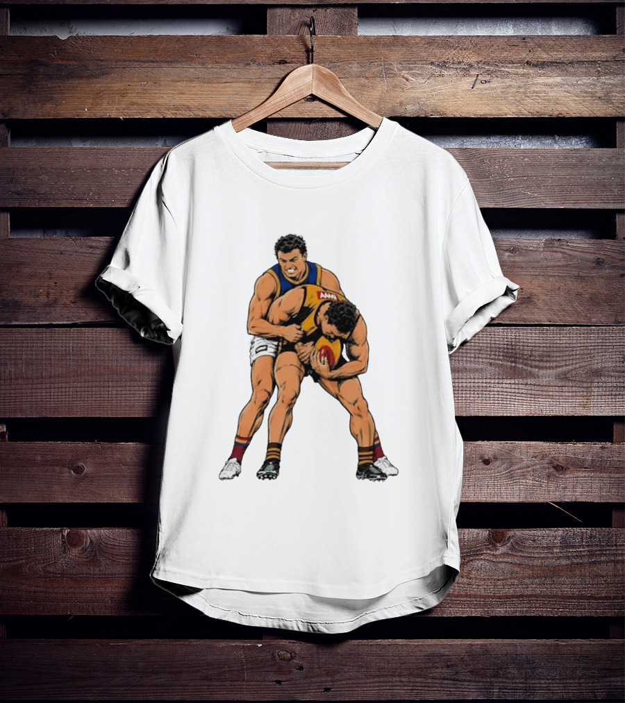 AFL Football Tackle Illustration Vintage Style Sports Art Players Rugby Action T-Shirt