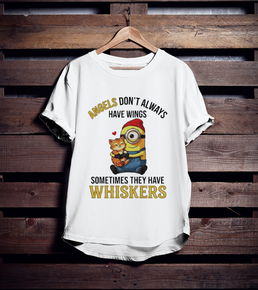 Minion Angels Don't Always Have Wings Sometimes They Have Whiskers Red Beanie Kitten T-Shirt