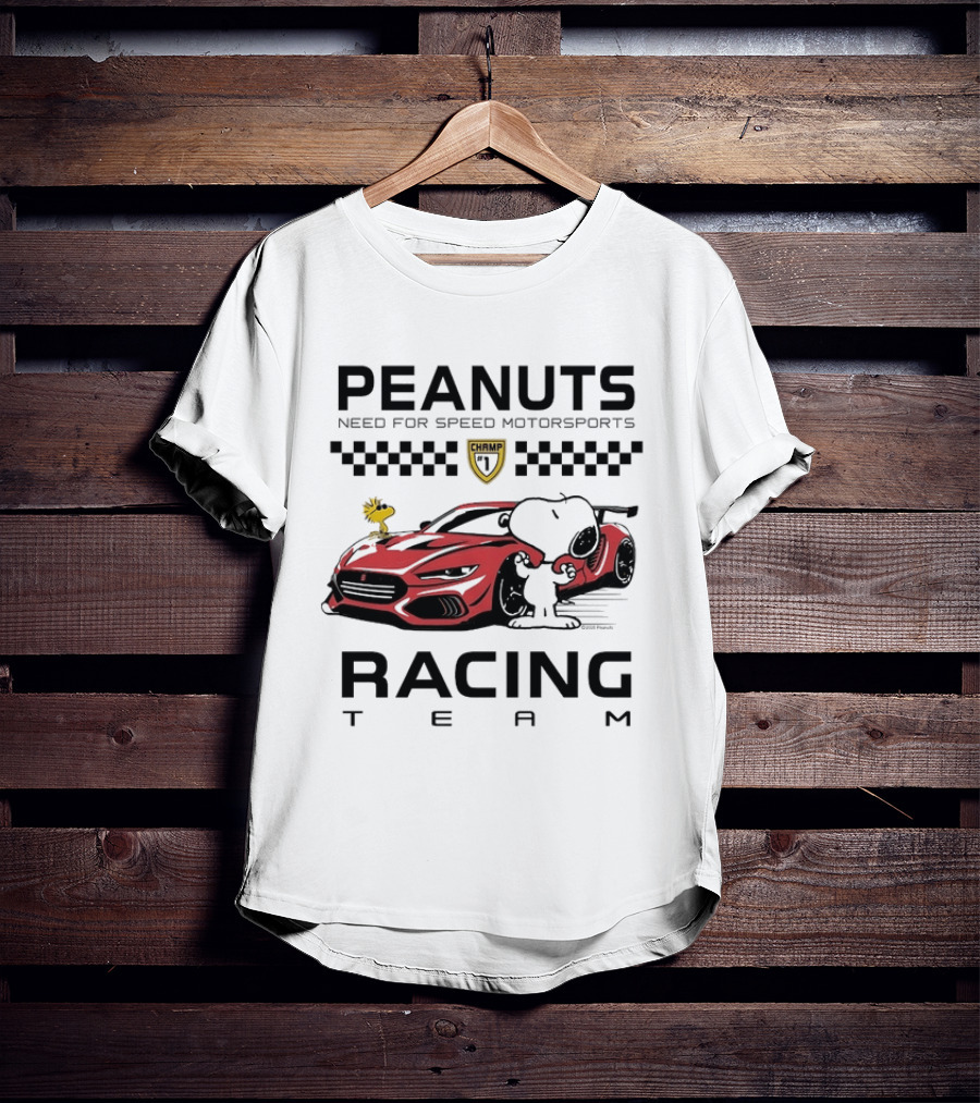 Peanuts Need For Speed Motorsports Champ Racing Team Snoopy Woodstock T-Shirt