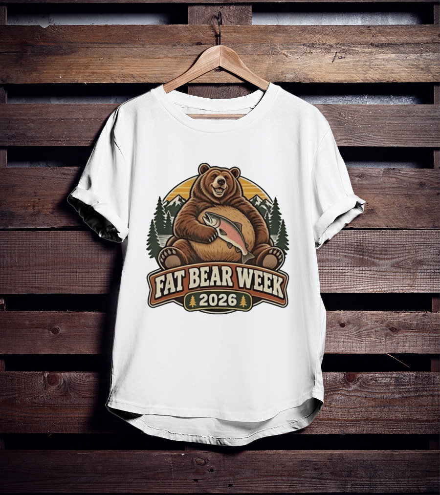 Fat Bear Week 2026 Nature Wildlife Fishing Bear Holding Salmon T-Shirt
