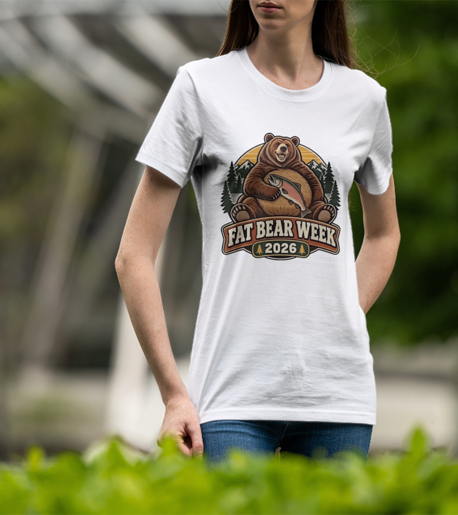 Fat Bear Week 2026 Nature Wildlife Fishing Bear Holding Salmon T-Shirt