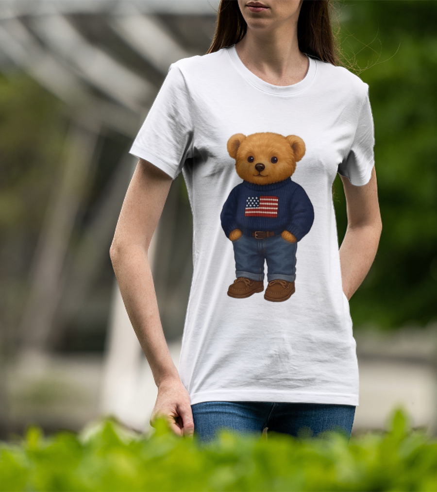 Polo Bear Sweater With American Flag Knit Fashion T-Shirt