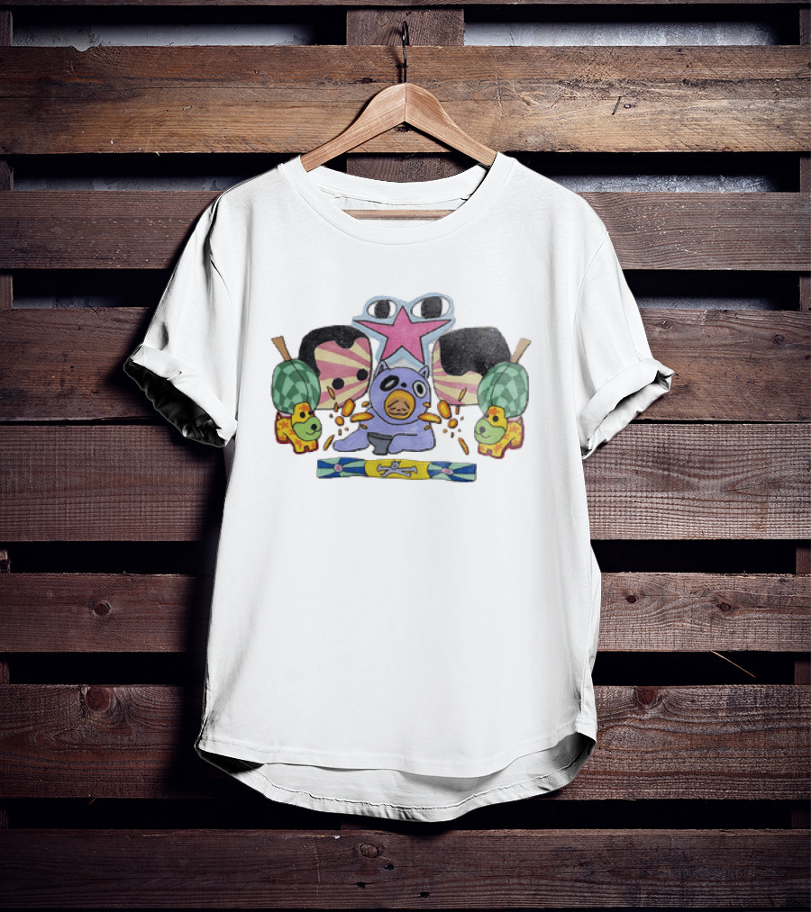 Purple Bear Star Sun Flowers Dogs Whimsical Playful T-Shirt