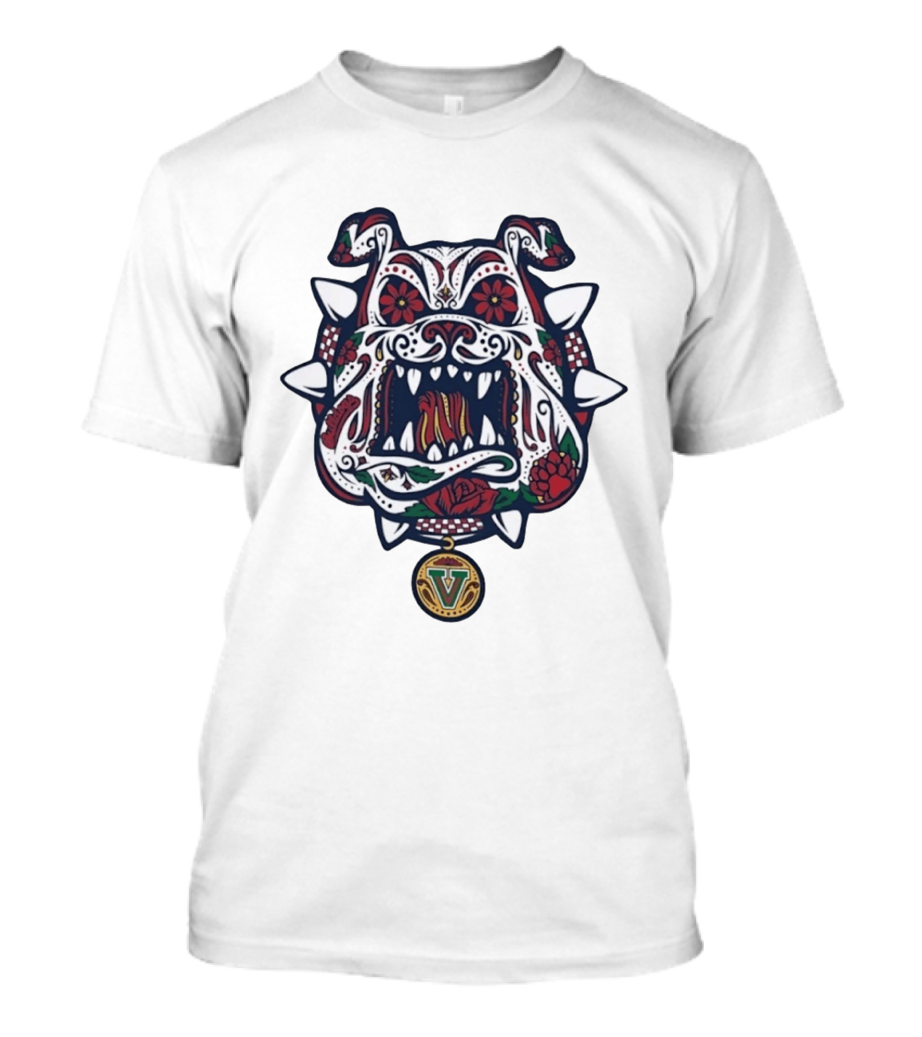 Sugar Skull Bulldog V Intricate Day Of The Dead Floral T-Shirt