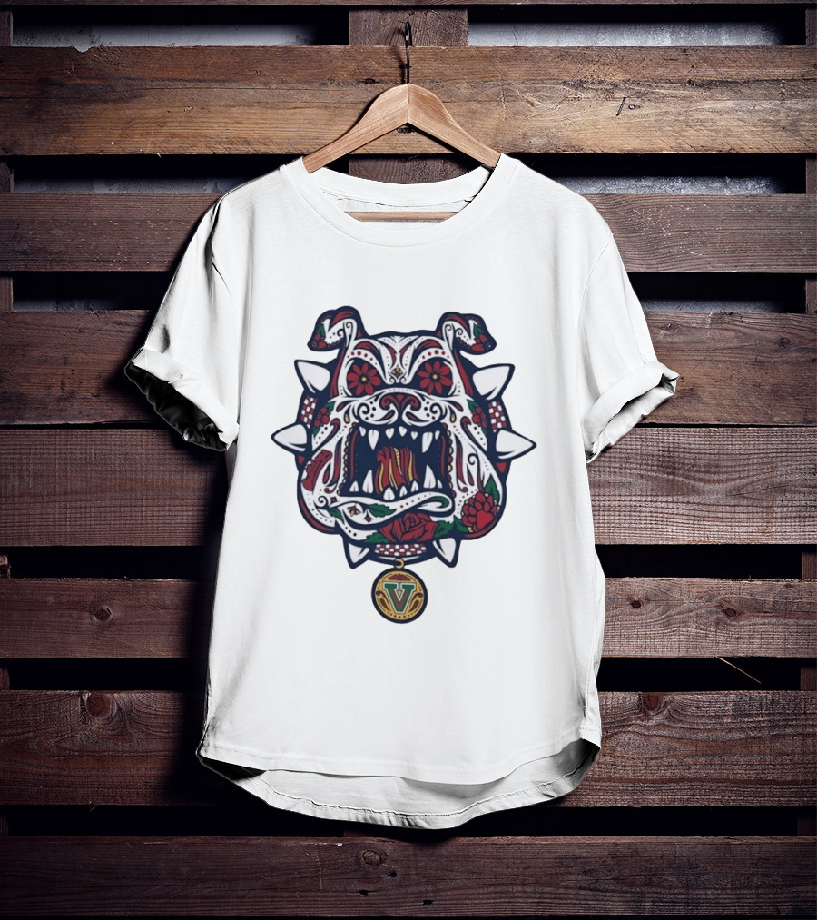 Sugar Skull Bulldog V Intricate Day Of The Dead Floral T-Shirt