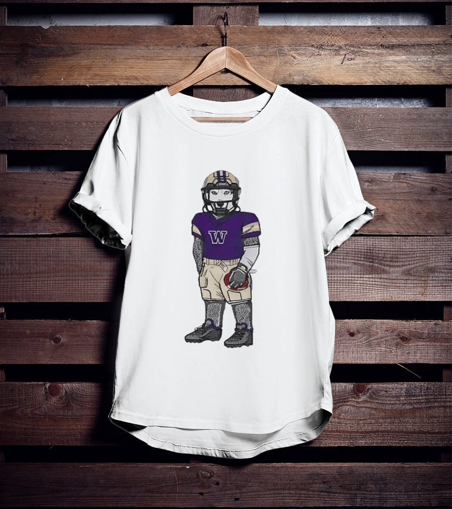 Washington Huskies Football Player Husky Mascot With Purple Jersey T-Shirt