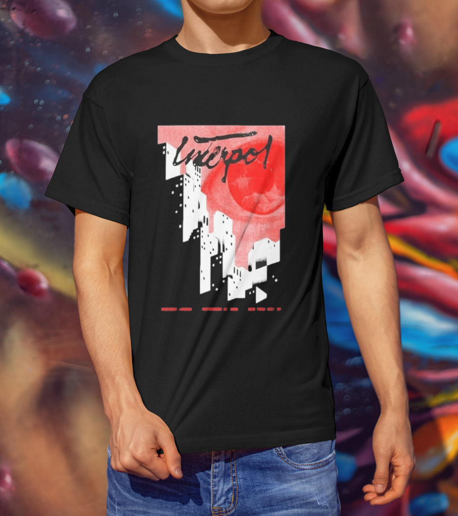 Interpol New York September 27 2026 Tour Cities Skyline Red Moon T-Shirt