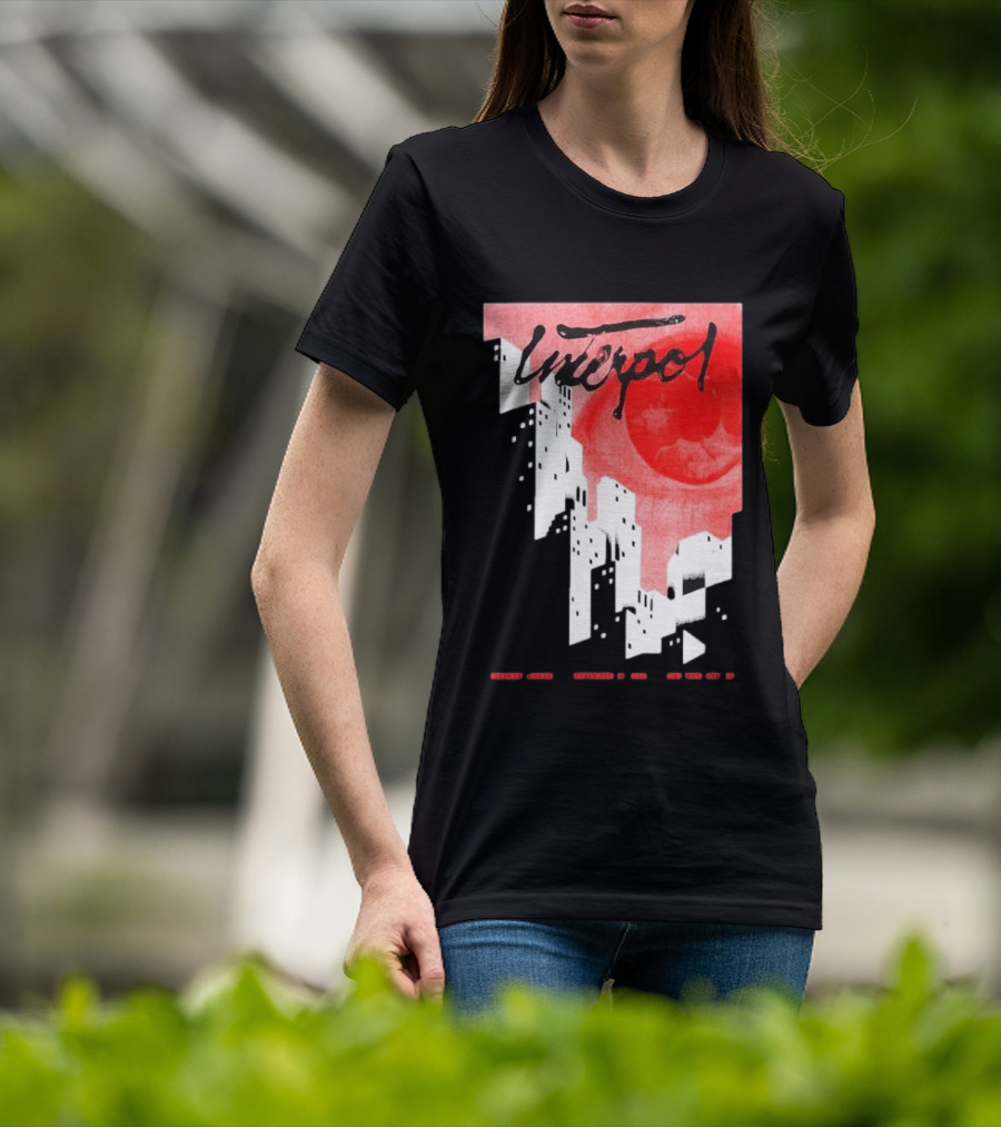 Interpol New York September 27 2026 Tour Cities Skyline Red Moon T-Shirt