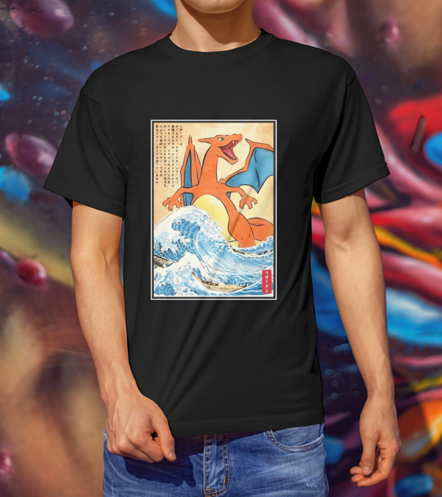 Charizard Ukiyo E Wave Japanese Pokemon Lizardon Kanagawa Print T-Shirt