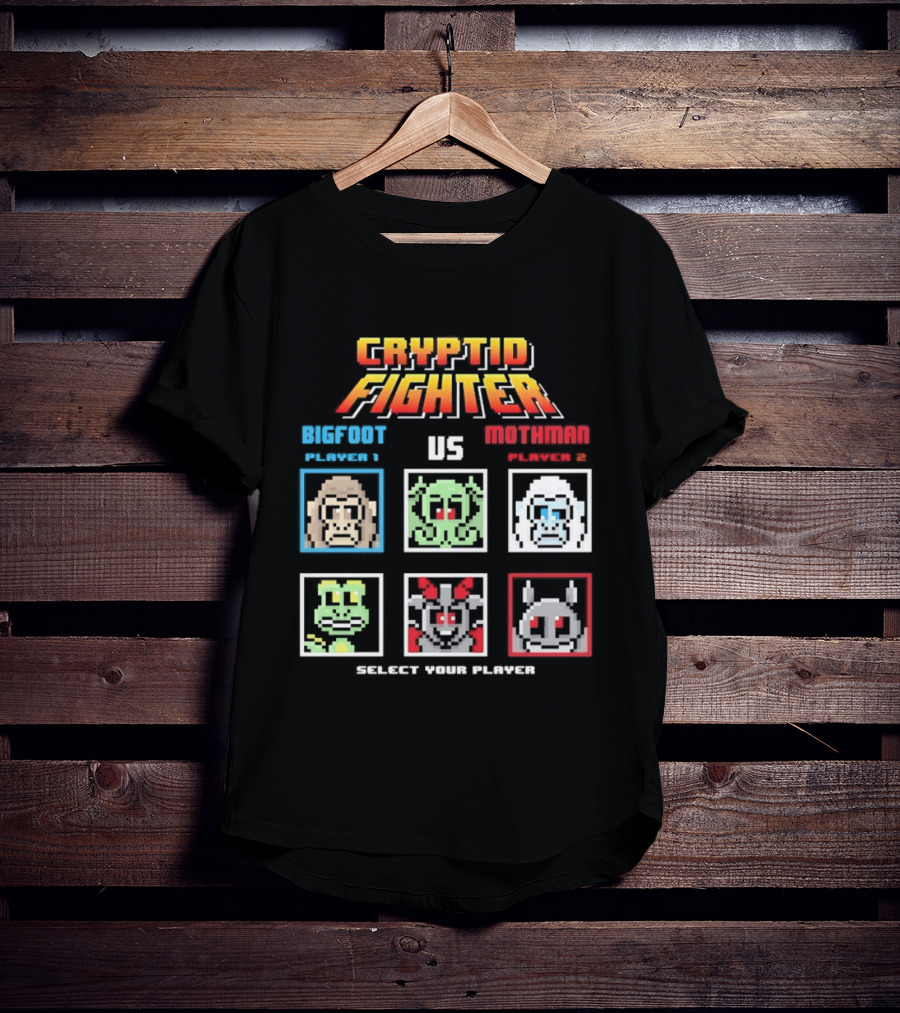 Cryptid Fighter Bigfoot Player 1 Vs Mothman Player 2 Select Your Player T-Shirt
