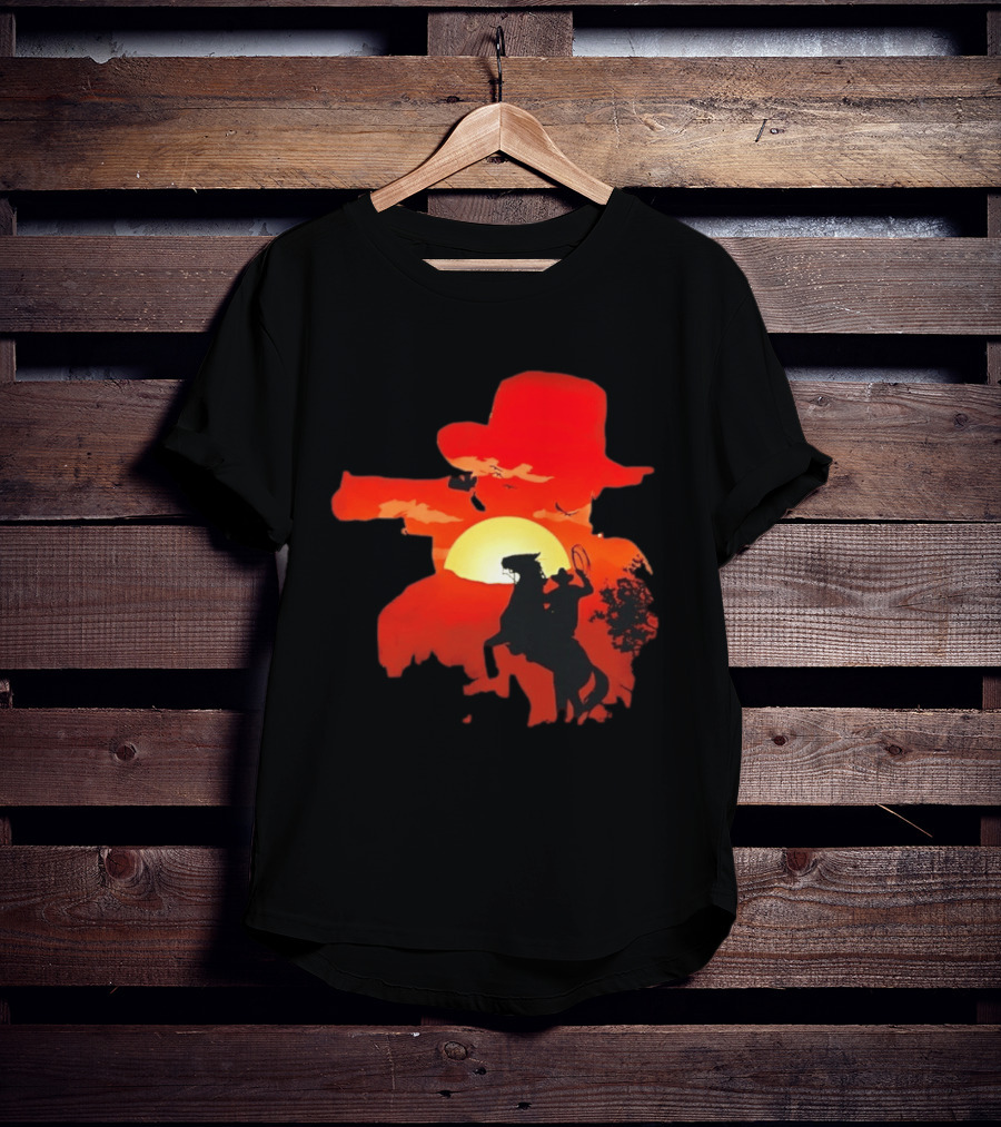 Red Dead Redemption Cowboy Sunset Western Horseback Adventure T-Shirt