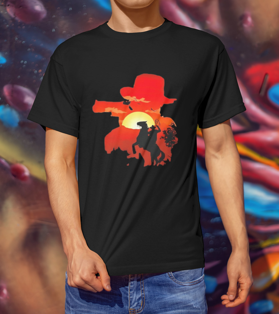 Red Dead Redemption Cowboy Sunset Western Horseback Adventure T-Shirt