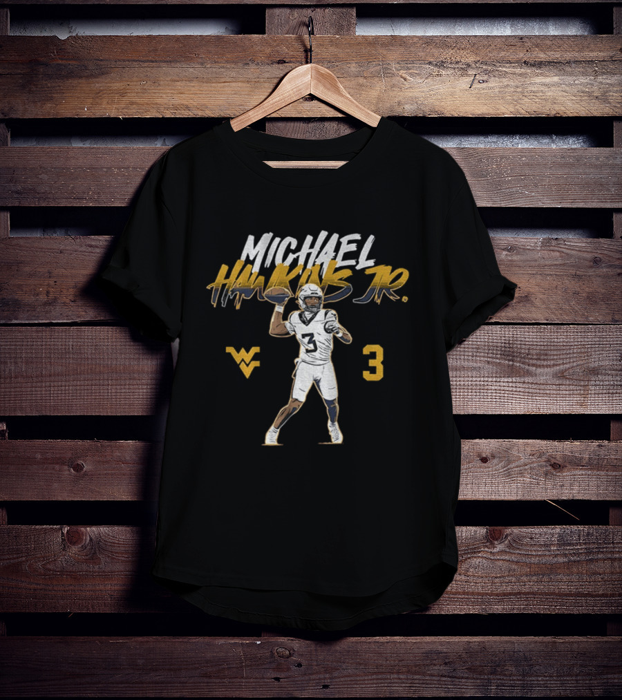 West Virginia Football Michael Hawkins Jr 3 Quarterback Pose T-Shirt
