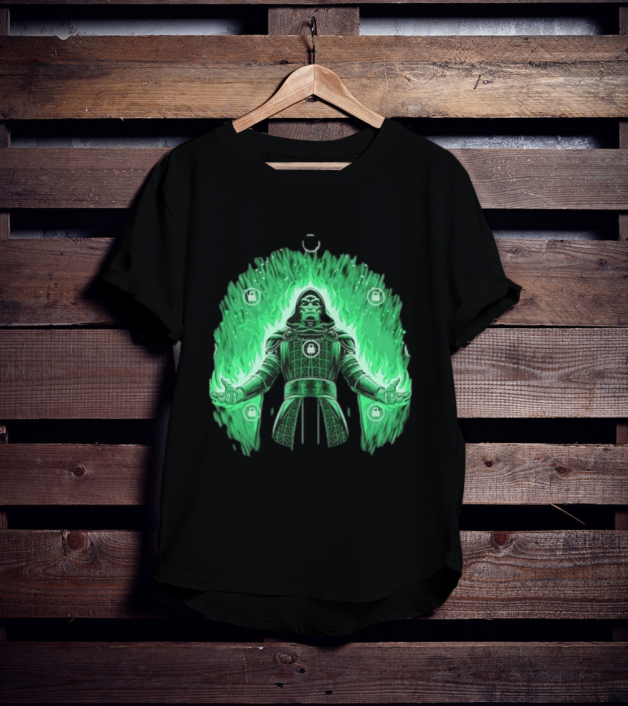 Doctor Doom Marvel Villain Green Flame Power Locked T-Shirt