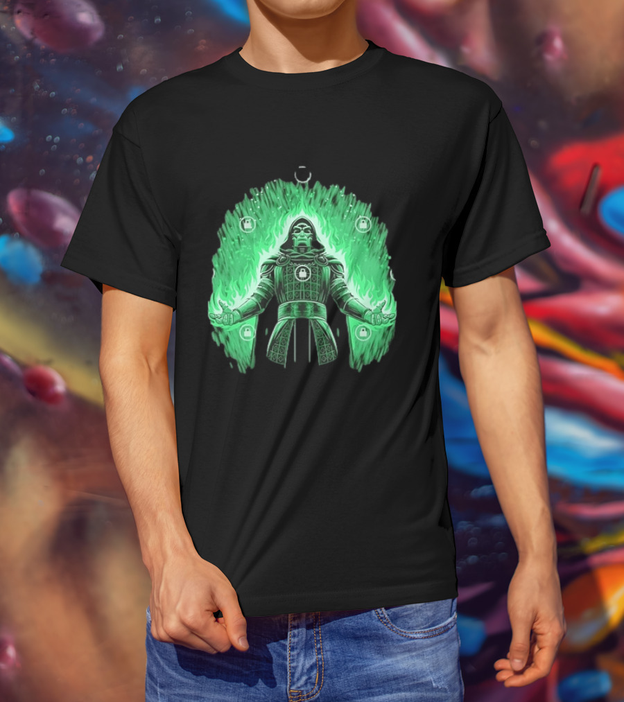Doctor Doom Marvel Villain Green Flame Power Locked T-Shirt