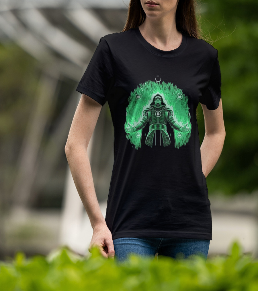 Doctor Doom Marvel Villain Green Flame Power Locked T-Shirt