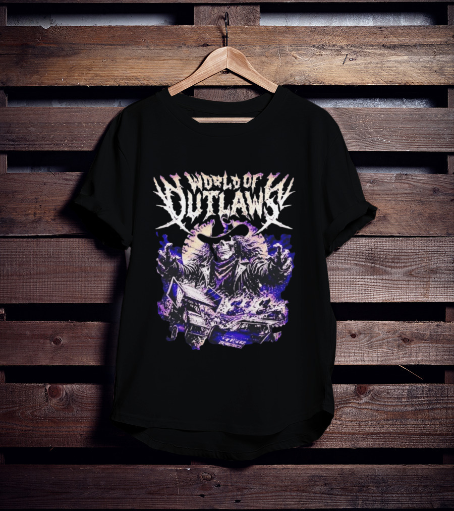 World Of Outlaws Skeleton Cowboy With Sprint Car Racing T-Shirt