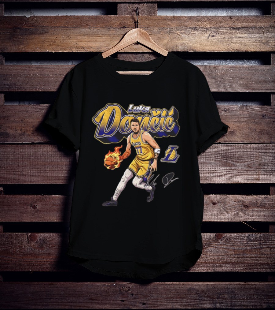 Luka Dončić Los Angeles Lakers Flaming Basketball Dribble NBA Player T-Shirt