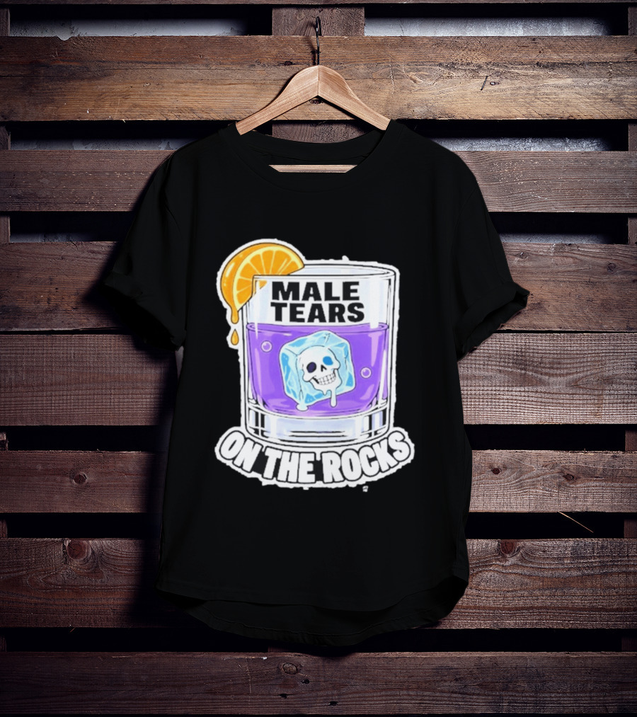 Male Tears On The Rocks Skull Ice Cube Glass Orange Slice T-Shirt