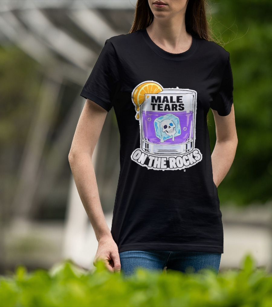 Male Tears On The Rocks Skull Ice Cube Glass Orange Slice T-Shirt