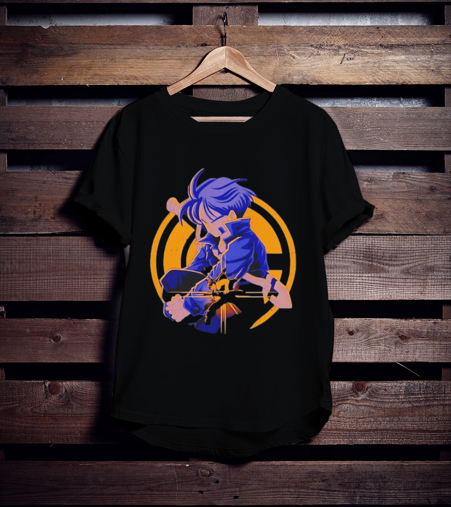 Future Trunks Dragon Ball Z Anime Character Illustrated Sitting Pose T-Shirt