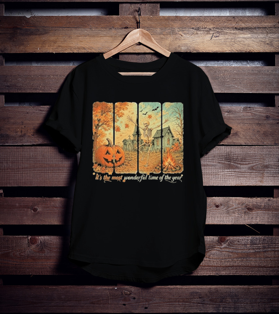 It's The Most Wonderful Time Of The Year Spooky Skeleton Pumpkin Campfire Halloween T-Shirt