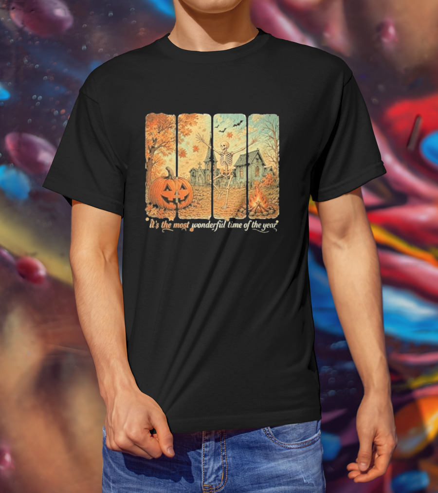 It's The Most Wonderful Time Of The Year Spooky Skeleton Pumpkin Campfire Halloween T-Shirt