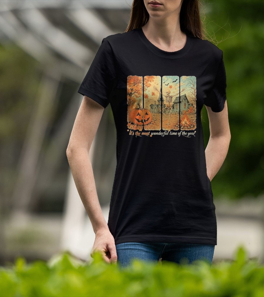 It's The Most Wonderful Time Of The Year Spooky Skeleton Pumpkin Campfire Halloween T-Shirt