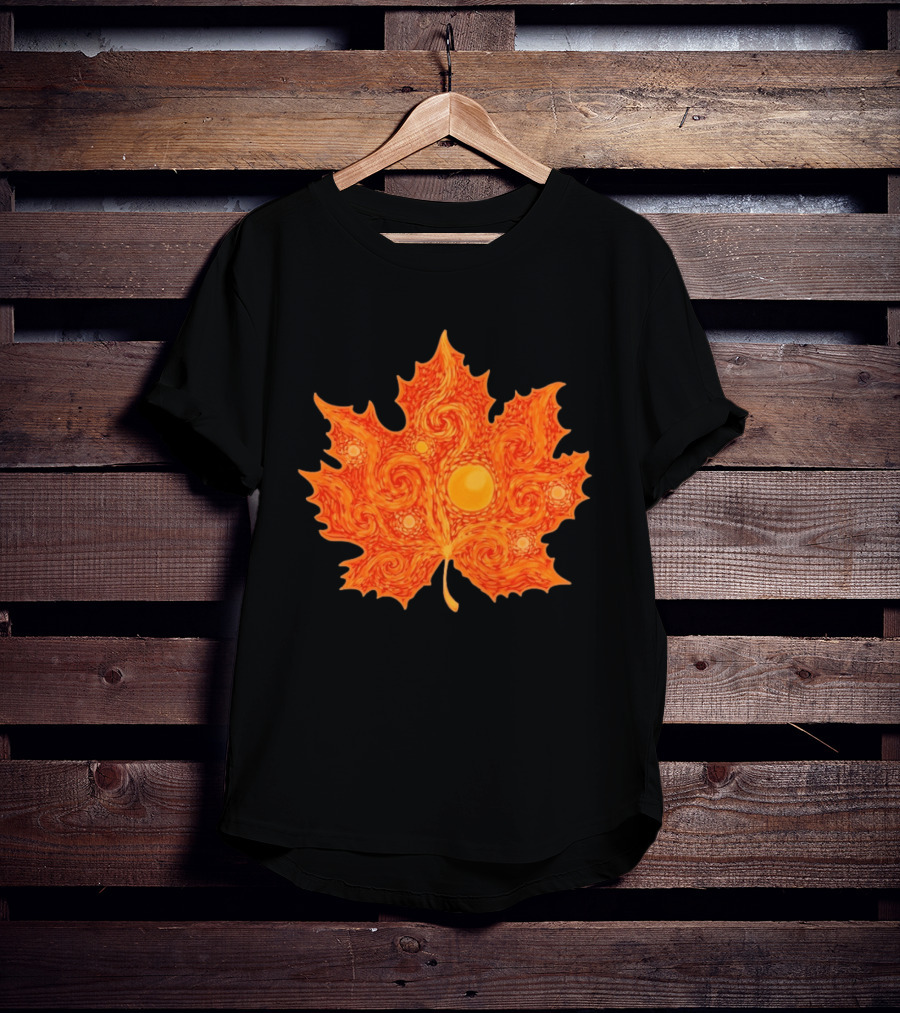 Starry Night Orange Maple Leaf Autumn Swirl T-Shirt