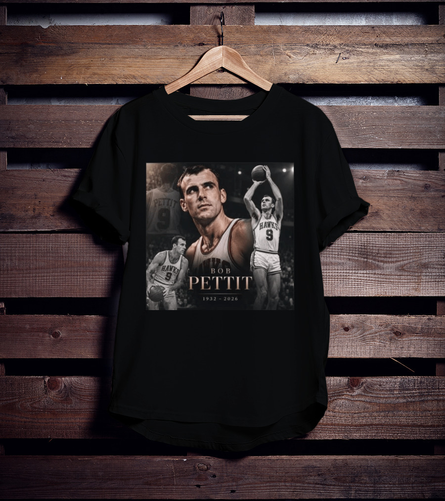 Bob Pettit 1932 2026 Basketball Legend Tribute Hawks Number 9 T-Shirt