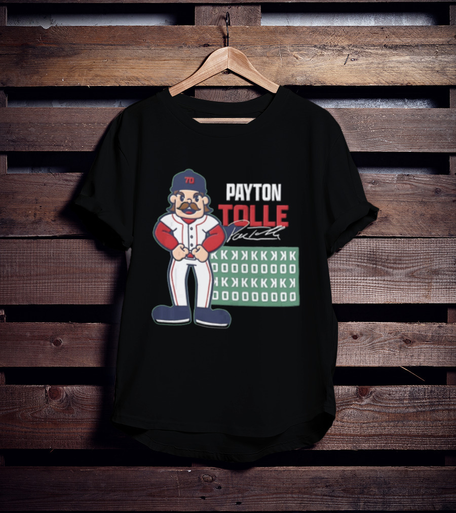 Payton Tolle Cartoon Baseball Player Mustache Cap K Strikeouts T-Shirt