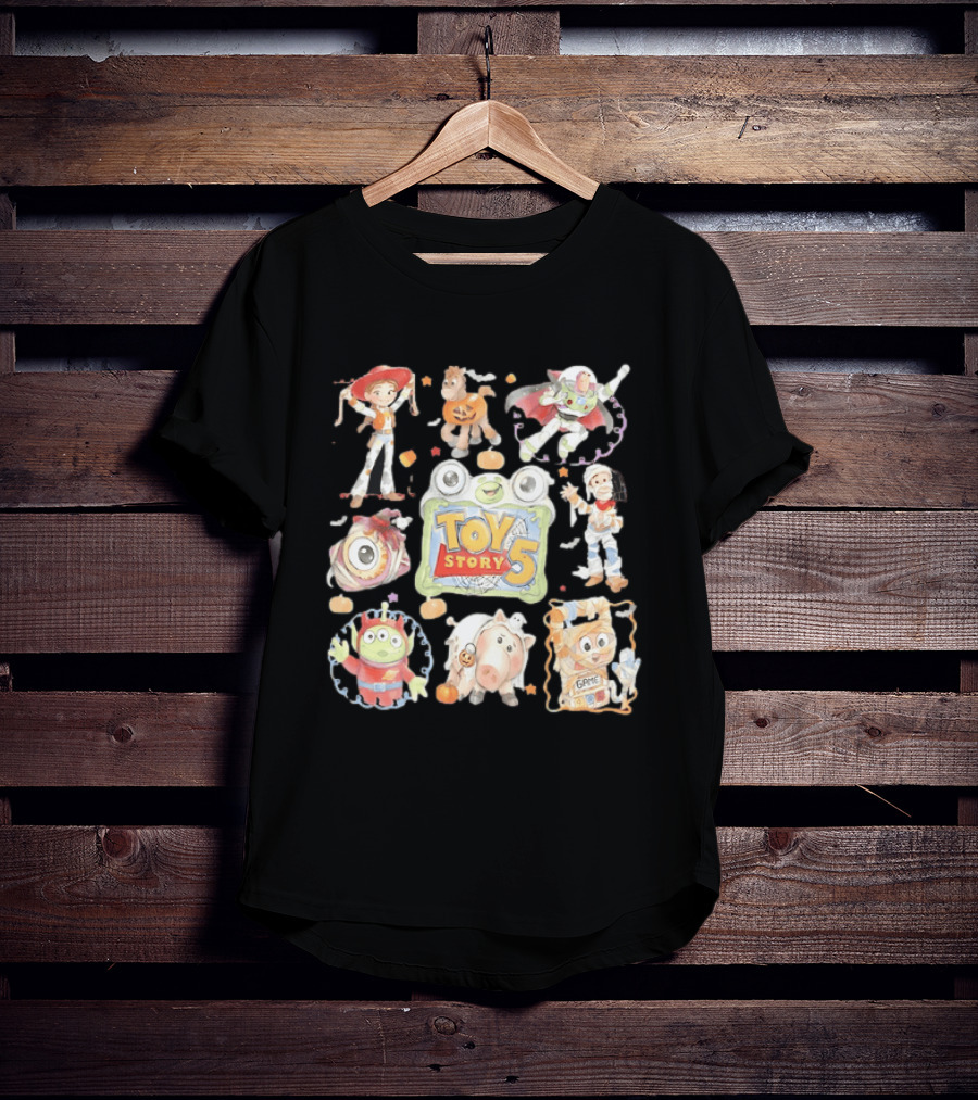 Toy Story 5 Halloween 2026 Buzz Woody Jessie Hamm Alien Potato Rex Bo Peep Slinky Decorations T-Shirt