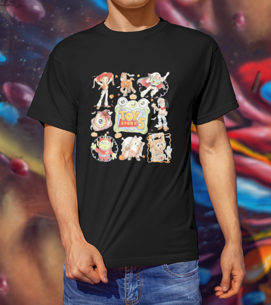 Toy Story 5 Halloween 2026 Buzz Woody Jessie Hamm Alien Potato Rex Bo Peep Slinky Decorations T-Shirt
